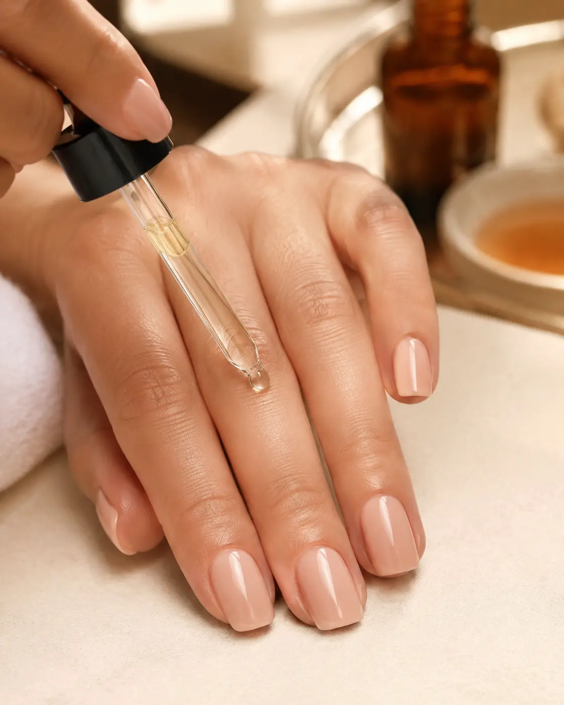 Cuticle oil application for nail care at Juiciosas Beauty